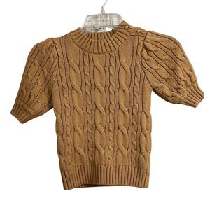Janie and Jack Girls Cable Knit Sweater Puff Sleeve‎ Gold Button Accent Size 7